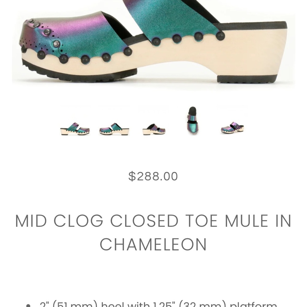 Mohop MID CLOG CLOSED TOE MULE IN CHAMELEON iridescent fits 8 or 8.5 - Picture 4 of 13